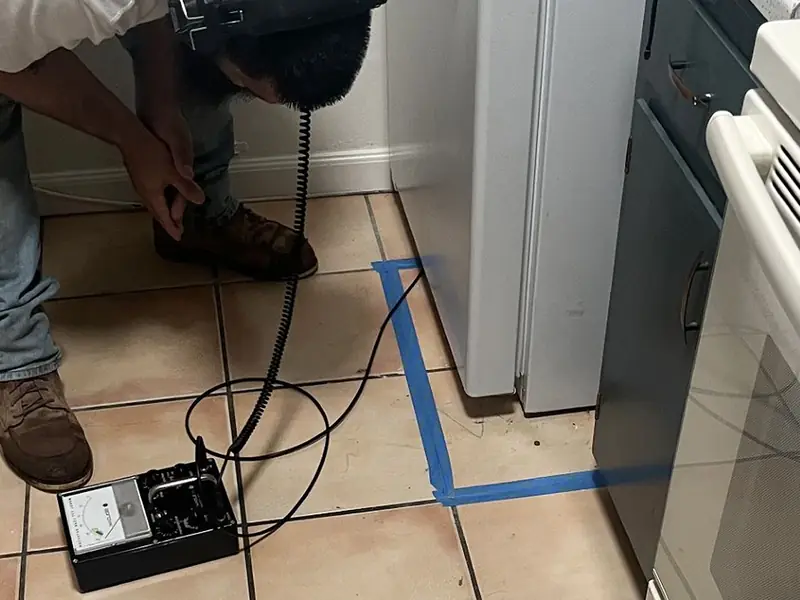 Jeff's Plumbing technician using electronic leak detection equipment